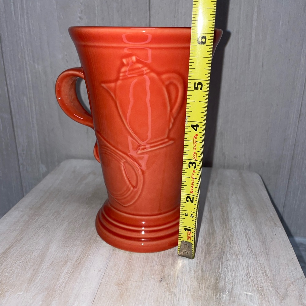 Retired Fiesta Persimmon Orange 6" Tall Pedestal Latte Mug Cup 16 oz Teapot logo - Picture 9 of 9